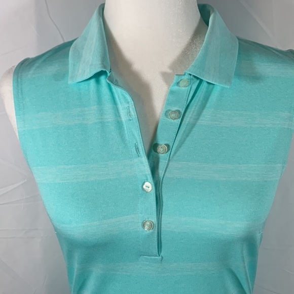 Puma Golf Pounce Blue & White Striped Sleeve Polo Tank Top - Picture 2 of 10